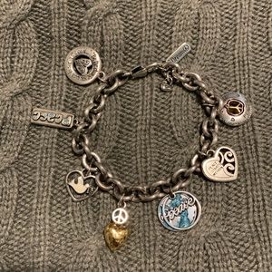 Brighton dove, peace, heart, and love silver plated charm bracelet